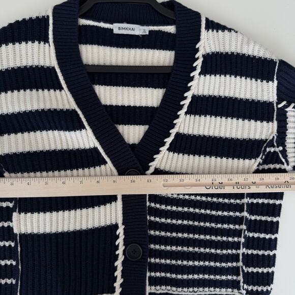 Jonathan Simkhai Sweater Cardigan XS Navy Striped Adara Wool Cashmere Coastal - Picture 6 of 12